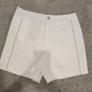 Elegant White Studded Jean Shorts